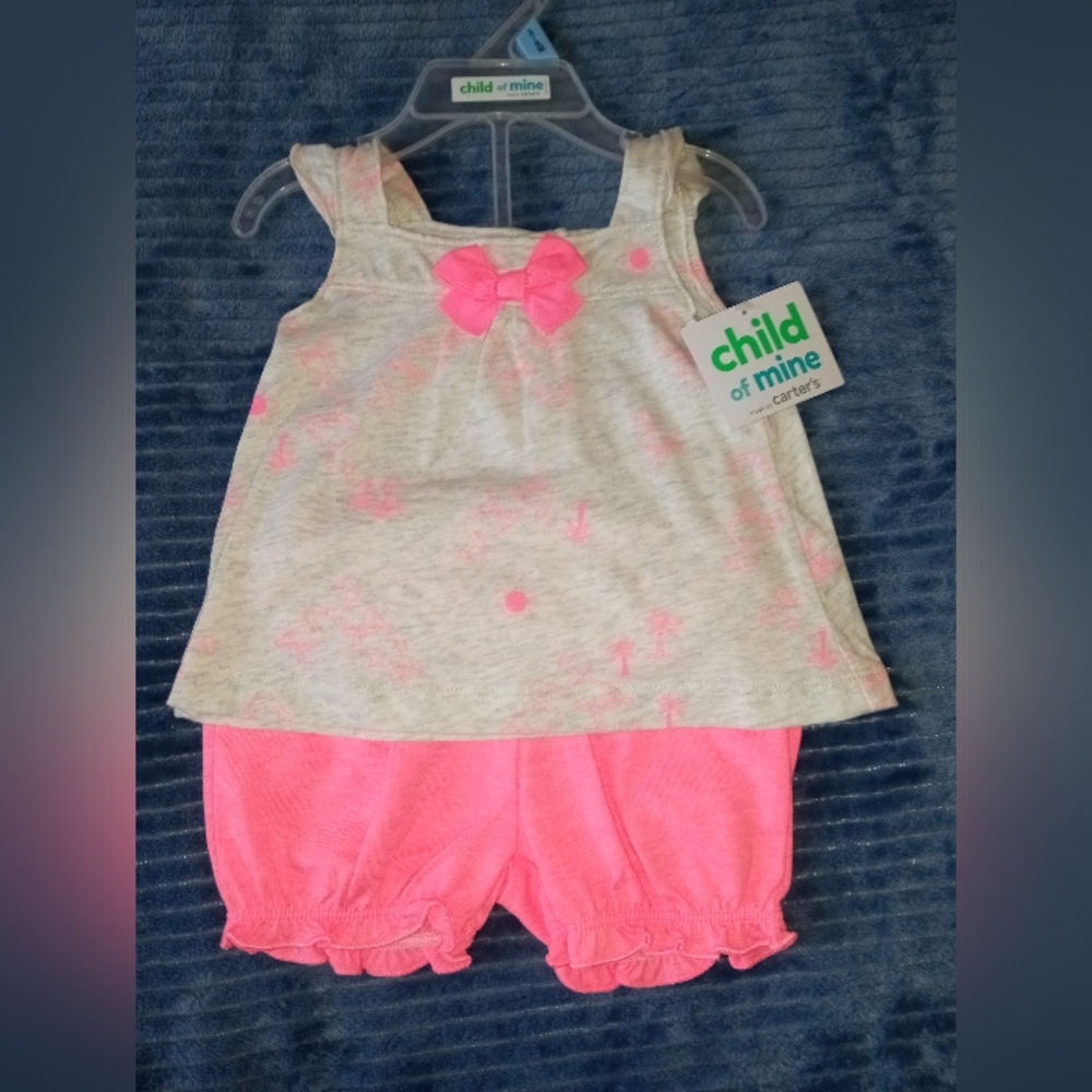 Carter's Child of Mine 2 piece hot pink flamingo outfit Size 3-6 Months